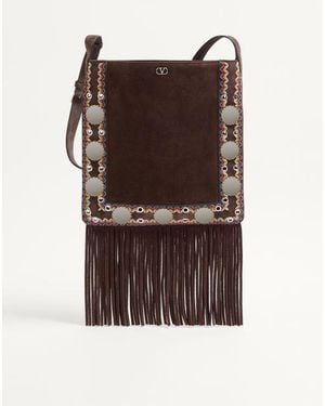 Valentino Garavani Sac Porté Épaule Nellcôte En Daim Avec Franges Homme - Marron