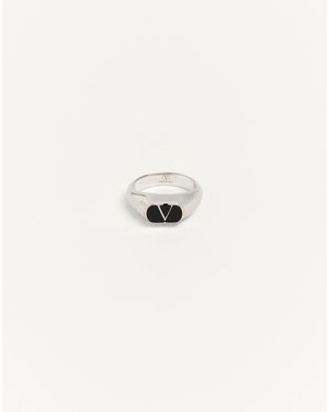 Valentino Garavani Chevalière Vlogo Signature En Métal Et Émail Homme - Blanc