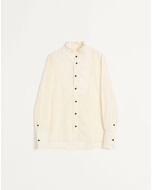 Valentino Cotton Poplin Shirt With Plastron And Ruffles 40 - Natural