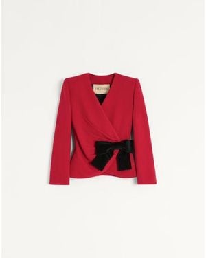 Valentino Wool Crepe Jacket With Contrasting Bow - Red