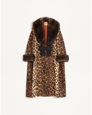 Valentino Fauve Eclat Spotted Wool Cloth Coat 40 - Brown