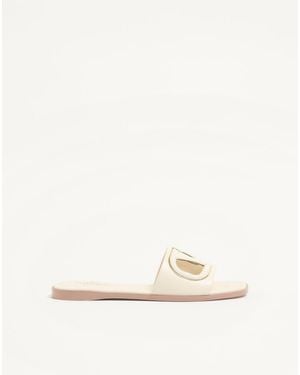 Valentino Garavani Vlogo Cut-Out Calfskin Slide Sandal 35.5 - Natural