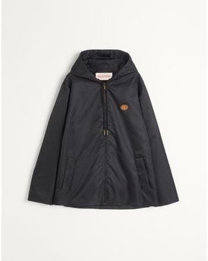 Valentino Nylon Hooded Windbreaker With Vlogo Patch - Blue