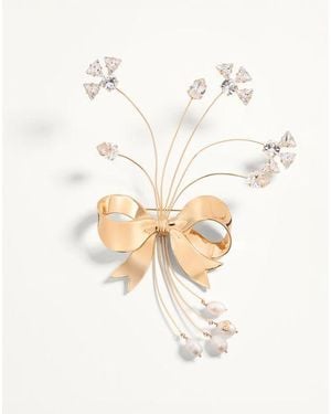 Valentino Garavani Broche Papier Floral En Métal, Perles Naturelles Et Cristaux Swarovski Femme - Blanc