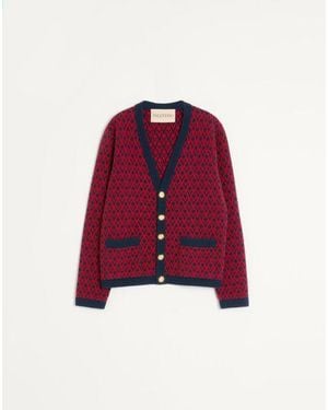 Valentino Cardigan En Laine Avec Motif Toute La V Homme - Rouge