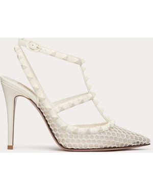 Valentino Garavani Rockstud Mesh Pumps With Matching Straps And Studs 100 Mm - Natural