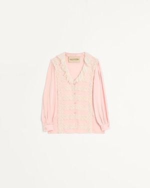 Valentino Camisa De Satén Texturado Mujer - Rosa
