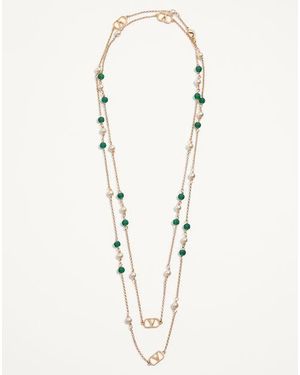 Valentino Garavani Collar De Metal Con Perlas De Cristal Y Perlas Swarovski Y El Vlogo Signature Hombre - Neutro