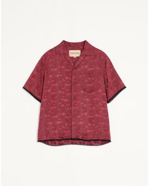 Valentino Viscose Bowling Shirt With Cherryfic Jacquard Pattern - Red