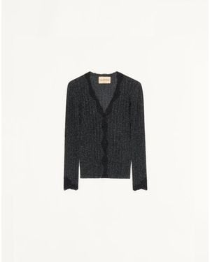 Valentino Cardigan En Maille Lurex Avec Dentelle Femme - Noir