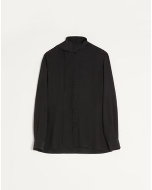 Valentino Crepe De Chine Silk Shirt With Scarf Collar - Black