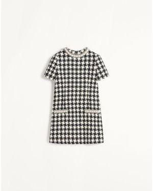 Valentino Embroidered Damier Light Tweed Short Dress - White