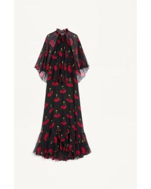 Valentino Robe Longue En Mousseline Crépon Avec Imprimé Cherryfic Femme - Rouge