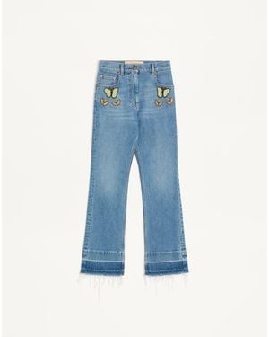 Valentino Embroidered Denim Trousers - Blue