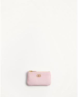 Valentino Garavani Vlogo Signature Grainy Calfskin Key Ring - Pink