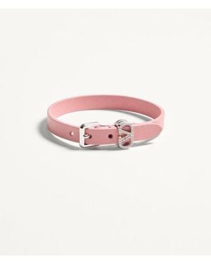 Valentino Garavani Bracelet Ovalette En Cuir Et Cristaux Swarovski Femme - Rose