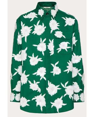 Valentino HEMDJACKE AUS DOPPELTER BAUMWOLLE MIT GESTICKTEN PAILLETTENBLUMEN - Grün