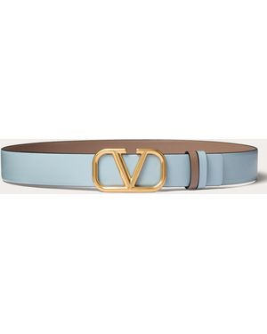 Valentino Garavani Reversible Vlogo Signature Belt In Glossy Calfskin 30 Mm - Blue