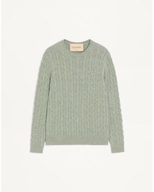 Valentino Cable-Knit Wool Jumper With Vlogo - Green
