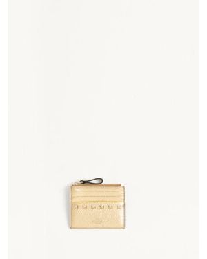 Valentino Garavani Rockstud Laminated Grainy Calfskin Card Holder With Zip - Natural