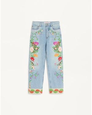 Valentino Embroidered Denim Pants - Blue