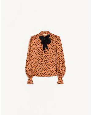 Valentino Crepe Satin Shirt With Plus De Pois Dalmata Print 36 - Orange