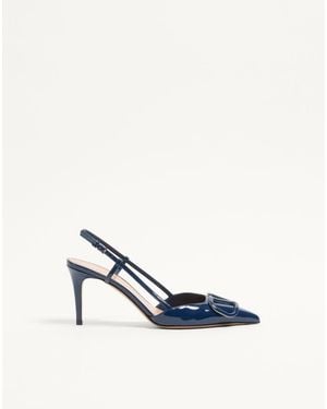 Valentino Garavani Vlogo Signature Patent Leather Slingback Pump 80Mm 35.5 - Blue