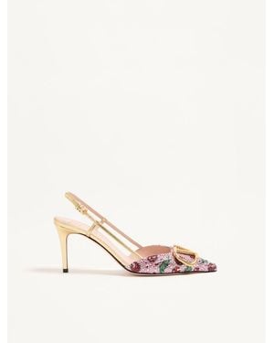 Valentino Garavani Vlogo Signature Slingback Décolleté With Cherryfic Embroidery 80Mm 36.5 - Natural