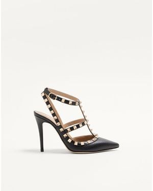 Valentino Garavani Rockstud Grainy Leather Ankle Strap Pump 100 Mm 34.5 - Natural