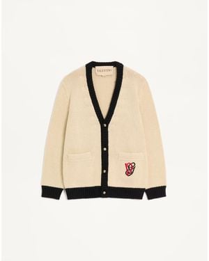 Valentino Wool Cardigan With Embroidered Vg - Natural