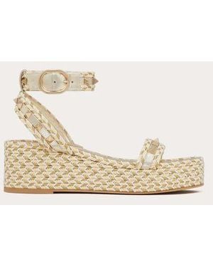 Valentino Garavani Rockstud Flatform Sandal In Laminated Nappa Leather 45mm - Natural