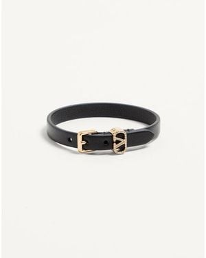 Valentino Garavani Bracelet Ovalette En Cuir Et Cristaux Swarovski Femme - Noir