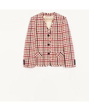 Valentino Wool Jacket With Windowpane Check Pattern - Red