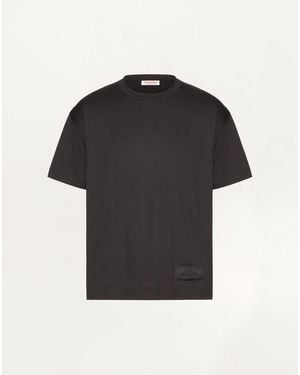 Valentino Camiseta De Algodón Con Etiqueta De Sastrería De Maison Hombre - Negro