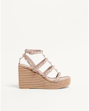 Valentino Garavani Rockstud Ankle Strap Wedge Sandal - Natural