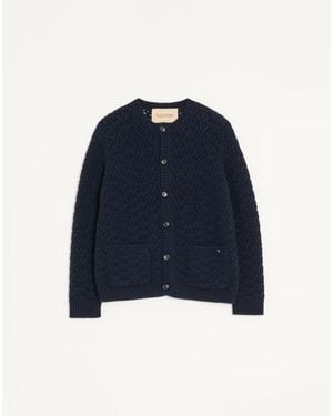 Valentino Strickjacke Aus Wolle Und Kaschmir Mit Metallischem V-Detail Mann - Blau