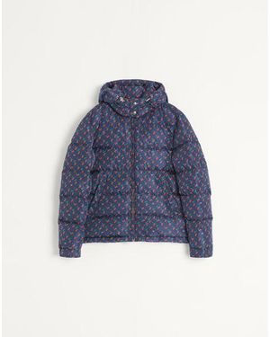 Valentino Nylon Hooded Down Jacket With Cherryfic Print - Blue