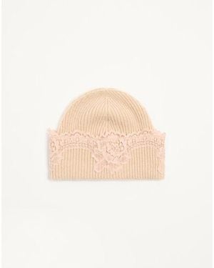 Valentino Garavani Vlogo Signature Cashmere And Lace Beanie - Natural