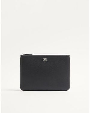 Valentino Garavani Vlogo Signature Grainy Calfskin Pouch - Black