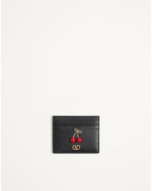 Valentino Garavani Cherryfic Grainy Calfskin Cardholder - White