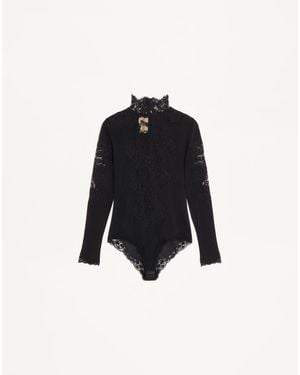 Valentino Jersey Bodysuit With Lace - Blue