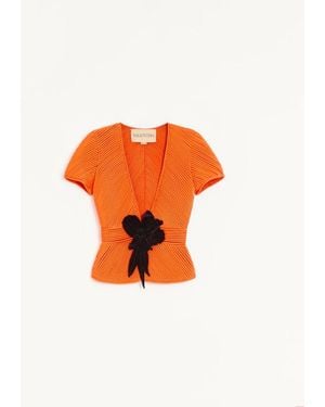 Valentino Embroidered Tulle Illusion Jacket - Orange