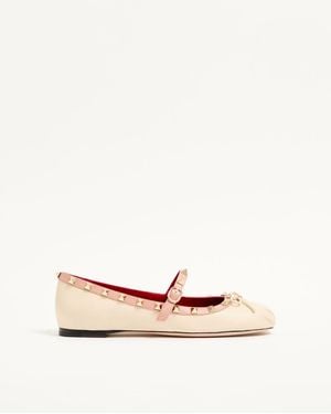Valentino Garavani Mary-Jane Rockstud Nappa Ballerina 05 Mm 35.5 - Natural