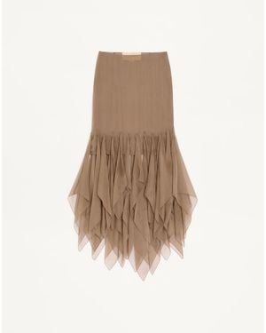 Valentino Asymmetrical Chiffon Skirt - Natural