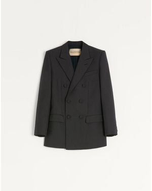 Valentino Double-Breasted Wool Gabardine Jacket - Black