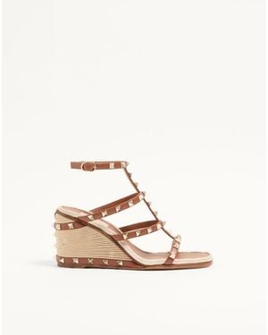 Valentino Garavani Rockstud Calfskin Wedge Sandal With Cornely Embroidery 80Mm 35.5 - Natural