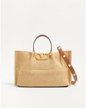 Valentino Garavani Bolso Shopper Mediano Summer Tote De Paja Mujer - Neutro