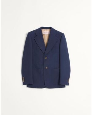 Valentino Single-Breasted Wool Gabardine Jacket - Blue
