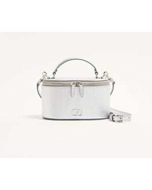 Valentino Garavani Minineceser Vlogo Signature De Cuero De Becerro Graneado Y Laminado Mujer - Blanco