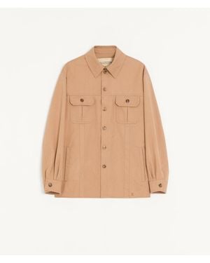 Valentino Cotton Gabardine Shirt Jacket With Vlogo - Natural